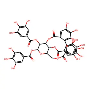 1,2,3,16,17,18-hexahydroxy-5,14-dioxo-5,7,8,11,12,14-hexahydro-10h-8,12-methanodibenzo[j,l][1,4,8]trioxacyclotetradecine-10,11,19-triyl tris(3,4,5-trihydroxybenzoate) structure