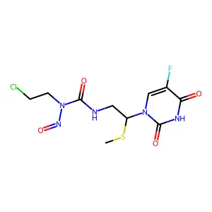 1-(2-chloroethyl)-3-[2-(5-fluoro-2,4-dioxopyrimidin-1-yl)-2-methylsulfanylethyl]-1-nitrosourea structure