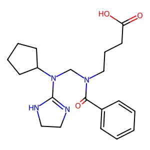 4-[benzoyl-[[cyclopentyl(4,5-dihydro-1H-imidazol-2-yl)amino]methyl]amino]butanoic acid structure