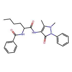 N-[1-[(1,5-dimethyl-3-oxo-2-phenylpyrazol-4-yl)amino]-1-oxohexan-2-yl]benzamide structure