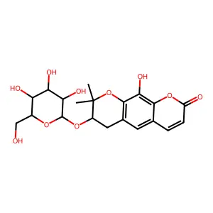 10-hydroxy-2,2-dimethyl-3-[3,4,5-trihydroxy-6-(hydroxymethyl)oxan-2-yl]oxy-3,4-dihydropyrano[3,2-g]chromen-8-one structure