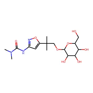 1,1-dimethyl-3-[5-[2-methyl-1-[(2R,3R,4S,5S,6R)-3,4,5-trihydroxy-6-(hydroxymethyl)oxan-2-yl]oxypropan-2-yl]-1,2-oxazol-3-yl]urea structure