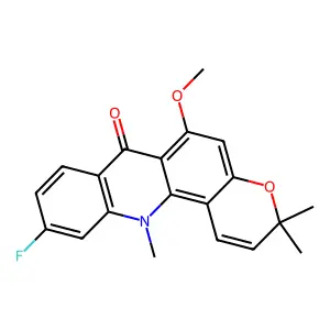 10-fluoro-6-methoxy-3,3,12-trimethylpyrano[2,3-c]acridin-7-one structure