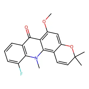 11-fluoro-6-methoxy-3,3,12-trimethylpyrano[2,3-c]acridin-7-one structure