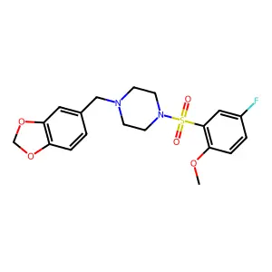 1-(1,3-benzodioxol-5-ylmethyl)-4-(5-fluoro-2-methoxyphenyl)sulfonylpiperazine structure