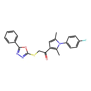 1-[1-(4-fluorophenyl)-2,5-dimethylpyrrol-3-yl]-2-[(5-phenyl-1,3,4-oxadiazol-2-yl)sulfanyl]ethanone structure