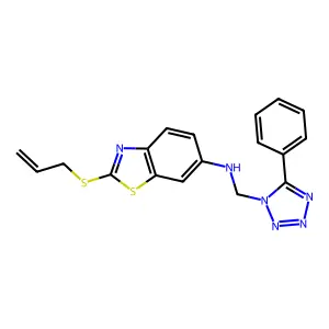 N-[(5-phenyltetrazol-1-yl)methyl]-2-prop-2-enylsulfanyl-1,3-benzothiazol-6-amine structure