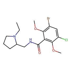 3-bromo-5-chloro-N-[(1-ethylpyrrolidin-2-yl)methyl]-2,6-dimethoxybenzamide structure