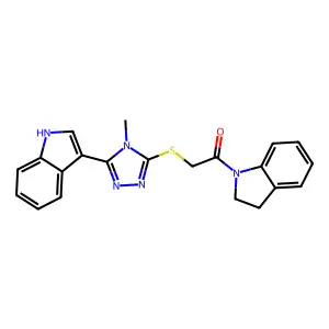 1-(2,3-dihydroindol-1-yl)-2-[[5-(1H-indol-3-yl)-4-methyl-1,2,4-triazol-3-yl]sulfanyl]ethanone structure