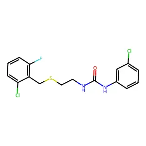 1-[2-[(2-chloro-6-fluorophenyl)methylsulfanyl]ethyl]-3-(3-chlorophenyl)urea structure