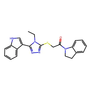 1-(2,3-dihydroindol-1-yl)-2-[[4-ethyl-5-(1H-indol-3-yl)-1,2,4-triazol-3-yl]sulfanyl]ethanone structure