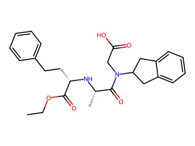 2-[2,3-dihydro-1H-inden-2-yl-[2-[(1-ethoxy-1-oxo-4-phenylbutan-2-yl)amino]propanoyl]amino]acetic acid structure