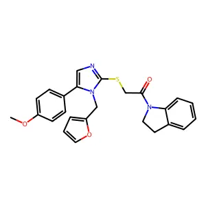 1-(2,3-dihydroindol-1-yl)-2-[1-(furan-2-ylmethyl)-5-(4-methoxyphenyl)imidazol-2-yl]sulfanylethanone structure
