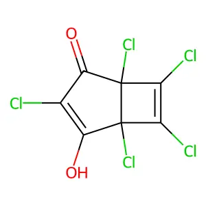 1,3,5,6,7-pentachloro-4-hydroxybicyclo[3.2.0]hepta-3,6-dien-2-one structure