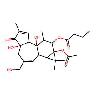 [13-acetyloxy-1,6-dihydroxy-8-(hydroxymethyl)-4,12,12,15-tetramethyl-5-oxo-14-tetracyclo[8.5.0.02,6.011,13]pentadeca-3,8-dienyl] butanoate structure