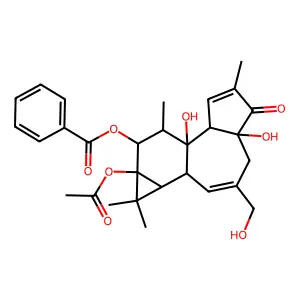 [13-acetyloxy-1,6-dihydroxy-8-(hydroxymethyl)-4,12,12,15-tetramethyl-5-oxo-14-tetracyclo[8.5.0.02,6.011,13]pentadeca-3,8-dienyl] benzoate structure