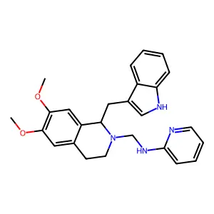N-[[1-(1H-indol-3-ylmethyl)-6,7-dimethoxy-3,4-dihydro-1H-isoquinolin-2-yl]methyl]pyridin-2-amine structure