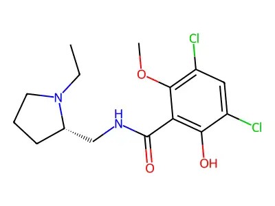 (S)-3,5-Dichloro-N-(1-ethyl-pyrrolidin-2-ylmethyl)-2-hydroxy-6-methoxy-benzamide(raclopride) structure