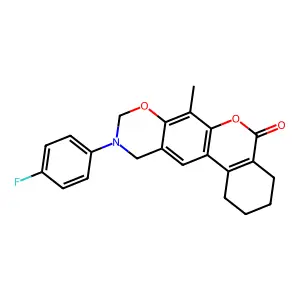 10-(4-fluorophenyl)-7-methyl-1,2,3,4,10,11-hexahydro-5H,9H-benzo[3,4]chromeno[6,7-e][1,3]oxazin-5-one structure