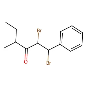1,2-dibromo-4-methyl-1-phenylhexan-3-one structure