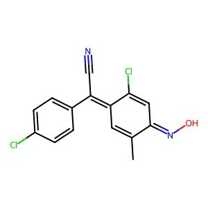 2-(2-chloro-4-hydroxyimino-5-methylcyclohexa-2,5-dien-1-ylidene)-2-(4-chlorophenyl)acetonitrile structure