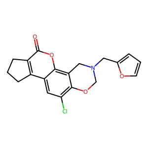 11-chloro-3-(2-furylmethyl)-3,4,8,9-tetrahydro-2H-cyclopenta[3,4]chromeno[8,7-e][1,3]oxazin-6(7H)-one structure