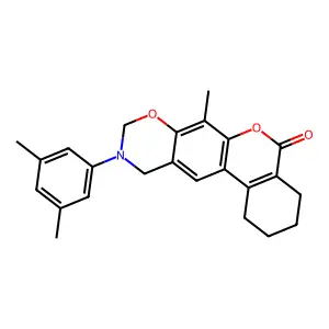 10-(3,5-dimethylphenyl)-7-methyl-1,2,3,4,10,11-hexahydro-5H,9H-benzo[3,4]chromeno[6,7-e][1,3]oxazin-5-one structure