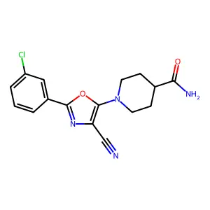 1-[2-(3-chlorophenyl)-4-cyano-1,3-oxazol-5-yl]piperidine-4-carboxamide structure