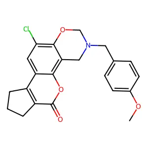 11-chloro-3-(4-methoxybenzyl)-3,4,8,9-tetrahydro-2H-cyclopenta[3,4]chromeno[8,7-e][1,3]oxazin-6(7H)-one structure