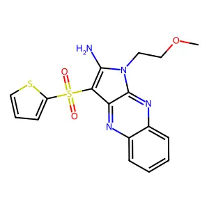 1-(2-methoxyethyl)-3-(thiophen-2-ylsulfonyl)-1H-pyrrolo[2,3-b]quinoxalin-2-amine structure