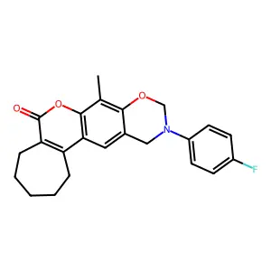 11-(4-fluorophenyl)-8-methyl-2,3,4,5,11,12-hexahydro-10H-cyclohepta[3,4]chromeno[6,7-e][1,3]oxazin-6(1H)-one structure