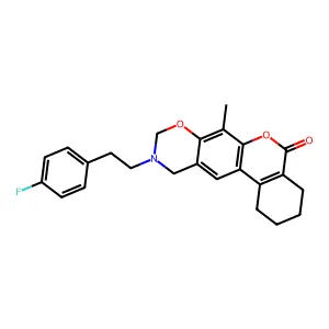 10-[2-(4-fluorophenyl)ethyl]-7-methyl-1,2,3,4,10,11-hexahydro-5H,9H-benzo[3,4]chromeno[6,7-e][1,3]oxazin-5-one structure