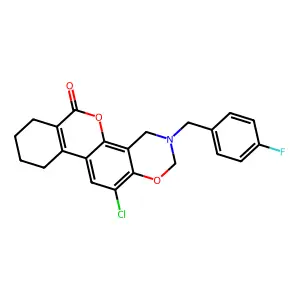 12-chloro-3-(4-fluorobenzyl)-3,4,7,8,9,10-hexahydro-2H,6H-benzo[3,4]chromeno[8,7-e][1,3]oxazin-6-one structure