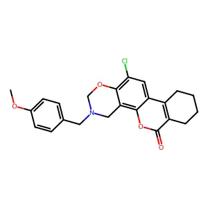 12-chloro-3-(4-methoxybenzyl)-3,4,7,8,9,10-hexahydro-2H,6H-benzo[3,4]chromeno[8,7-e][1,3]oxazin-6-one structure