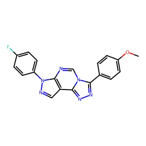 10-(4-fluorophenyl)-5-(4-methoxyphenyl)-3,4,6,8,10,11-hexazatricyclo[7.3.0.02,6]dodeca-1(9),2,4,7,11-pentaene structure