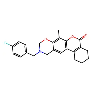 10-(4-fluorobenzyl)-7-methyl-1,2,3,4,10,11-hexahydro-5H,9H-benzo[3,4]chromeno[6,7-e][1,3]oxazin-5-one structure