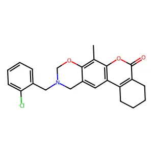10-(2-chlorobenzyl)-7-methyl-1,2,3,4,10,11-hexahydro-5H,9H-benzo[3,4]chromeno[6,7-e][1,3]oxazin-5-one structure