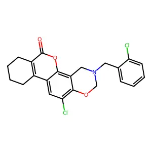 12-chloro-3-(2-chlorobenzyl)-3,4,7,8,9,10-hexahydro-2H,6H-benzo[3,4]chromeno[8,7-e][1,3]oxazin-6-one structure