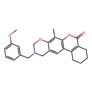 10-(3-methoxybenzyl)-7-methyl-1,2,3,4,10,11-hexahydro-5H,9H-benzo[3,4]chromeno[6,7-e][1,3]oxazin-5-one structure