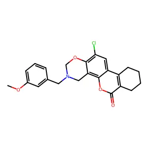 12-chloro-3-(3-methoxybenzyl)-3,4,7,8,9,10-hexahydro-2H,6H-benzo[3,4]chromeno[8,7-e][1,3]oxazin-6-one structure