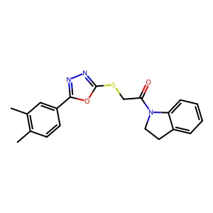 1-(2,3-dihydroindol-1-yl)-2-[[5-(3,4-dimethylphenyl)-1,3,4-oxadiazol-2-yl]sulfanyl]ethanone structure