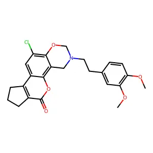 11-chloro-3-[2-(3,4-dimethoxyphenyl)ethyl]-3,4,8,9-tetrahydro-2H-cyclopenta[3,4]chromeno[8,7-e][1,3]oxazin-6(7H)-one structure