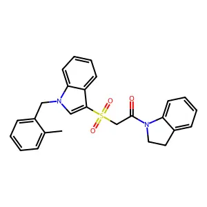 1-(2,3-dihydroindol-1-yl)-2-[1-[(2-methylphenyl)methyl]indol-3-yl]sulfonylethanone structure