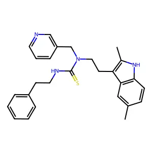 1-[2-(2,5-dimethyl-1H-indol-3-yl)ethyl]-3-(2-phenylethyl)-1-(pyridin-3-ylmethyl)thiourea structure