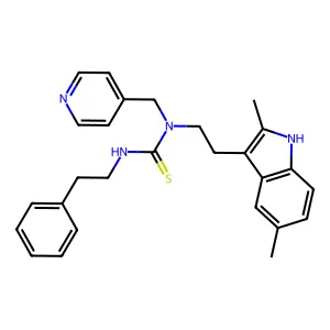 1-[2-(2,5-dimethyl-1H-indol-3-yl)ethyl]-3-(2-phenylethyl)-1-(pyridin-4-ylmethyl)thiourea structure