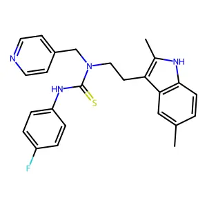 1-[2-(2,5-dimethyl-1H-indol-3-yl)ethyl]-3-(4-fluorophenyl)-1-(pyridin-4-ylmethyl)thiourea structure