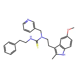 1-[2-(5-methoxy-2-methyl-1H-indol-3-yl)ethyl]-3-(2-phenylethyl)-1-(pyridin-3-ylmethyl)thiourea structure