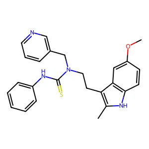 1-(2-(5-methoxy-2-methyl-1H-indol-3-yl)ethyl)-3-phenyl-1-(pyridin-3-ylmethyl)thiourea structure