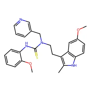 1-[2-(5-methoxy-2-methyl-1H-indol-3-yl)ethyl]-3-(2-methoxyphenyl)-1-(pyridin-3-ylmethyl)thiourea structure