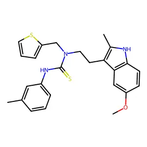 1-[2-(5-methoxy-2-methyl-1H-indol-3-yl)ethyl]-3-(3-methylphenyl)-1-(thiophen-2-ylmethyl)thiourea structure